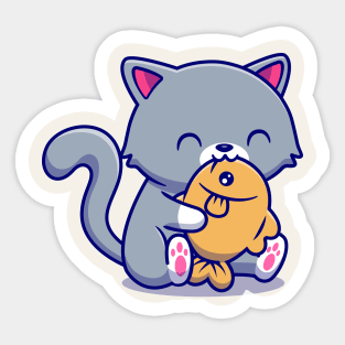 Cute Cat Eating Fish Sticker